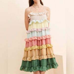 Tiered Ruffle Sundress in Pastel Rainbow